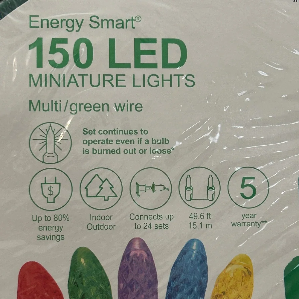 GE Energy‎ Smart 150 LED Miniature Lights Multicolor Green Wire 49.6ft 847998